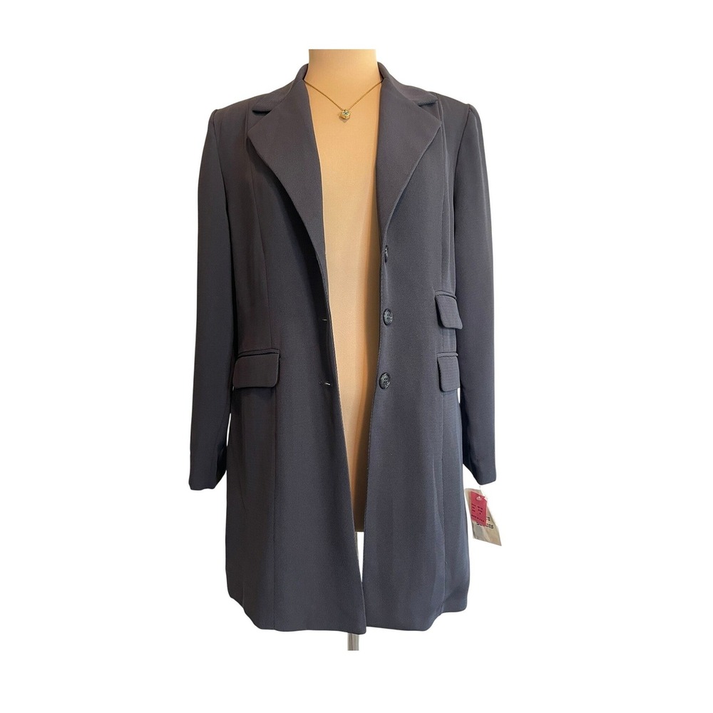 Vintage Studio 101‎ Womens Longline Blazer Gray Padded Shoulder 8 Y2K